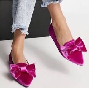 ASOS DESIGN Pink Velvet Pointed Flat w/ Bow **NEVER WORN**